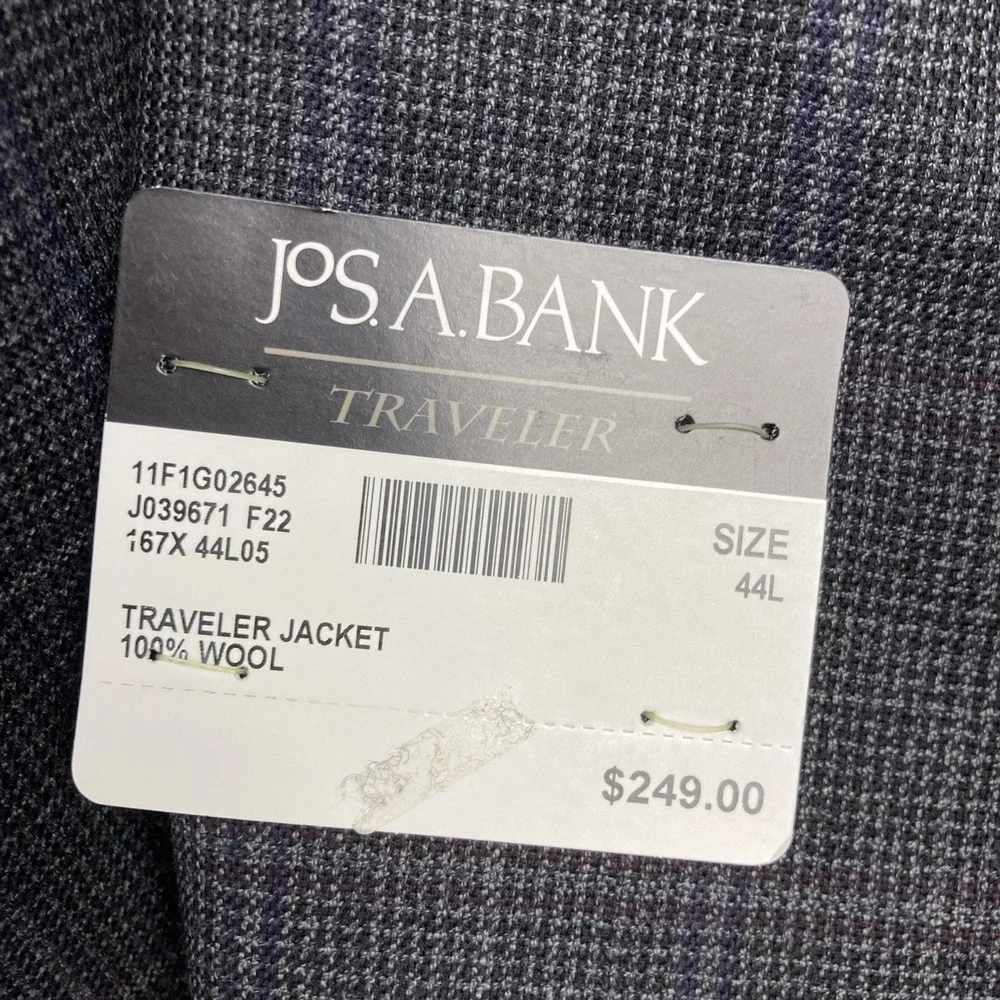 Jos A Bank Men's Blazer Sportcoat 44L Tailored Fit Check Grey